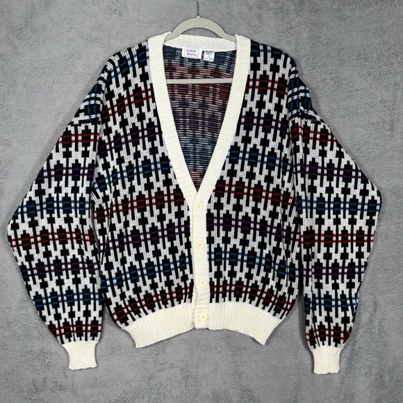 Robert Bruce Other - Robert Bruce VTG XL Geometric Knit Cardigan Sweater 80s Y2K Pattern Black White